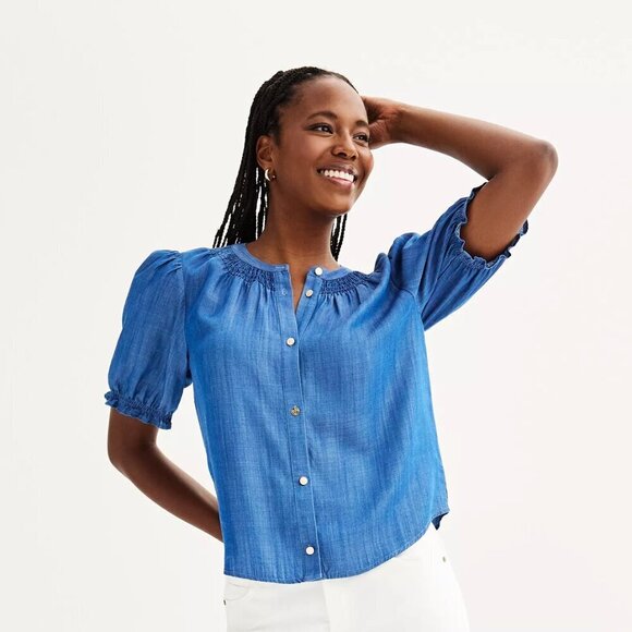 DRAPER JAMES - ELBOW SLEEVE BUTTON FRONT TOP - SIZE S - Picture 2 of 8